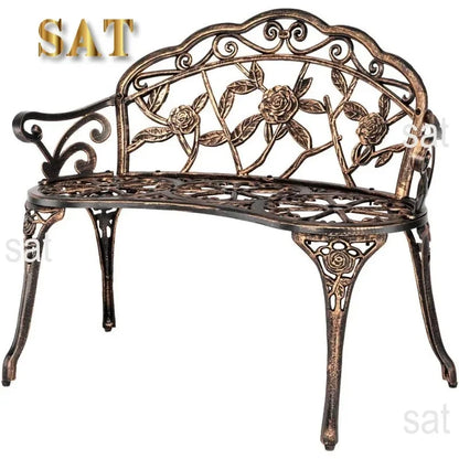 For 38.5" Patio Park Garden Outdoor Metal Rose Bench,Cast Iron Cast Aluminium Frame Antique Finish Chair Deck Furniture