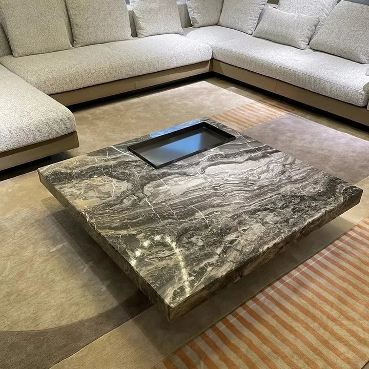 Modern Coffee Table Natural Marble Top Black Marble Coffee Table Center Table for the Living Room