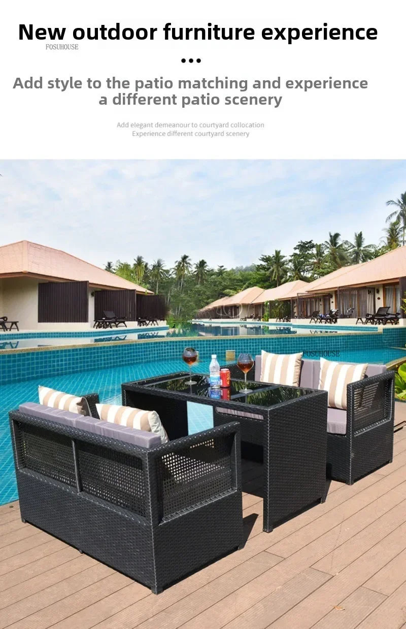 Nordic Outdoor Sofas Courtyard Villa Sun Room PE Rattan Chairs Single Double Terrace Sofa Waterproof Sunscreen Outdoor Furniture