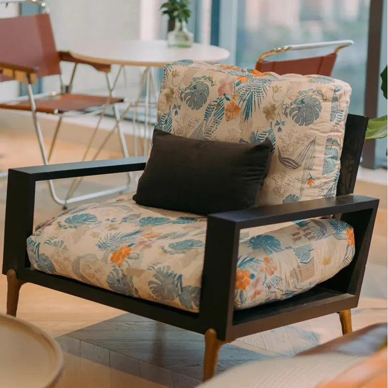 French retro solid wood sofa antique designer single living room study chair