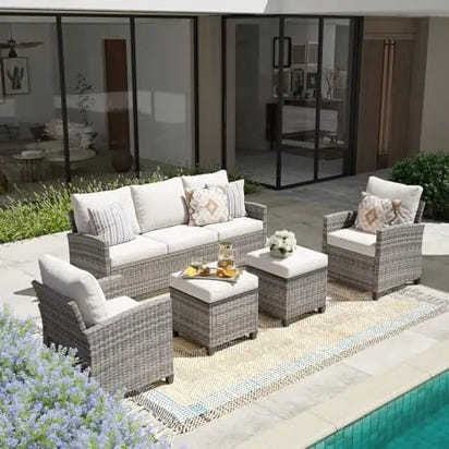 Patio Furniture Set, Modular Patio Set Wicker Outdoor Sectional Sofa Set PE Rattan Wicker Patio Conversation Set with T