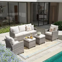 Patio Furniture Set, Modular Patio Set Wicker Outdoor Sectional Sofa Set PE Rattan Wicker Patio Conversation Set with T