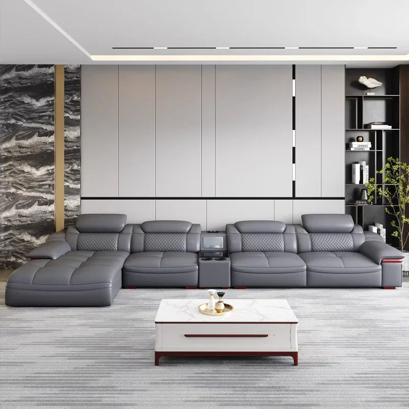 Modern simple leather sofa first layer cowhide living room size corner latex leather sofa
