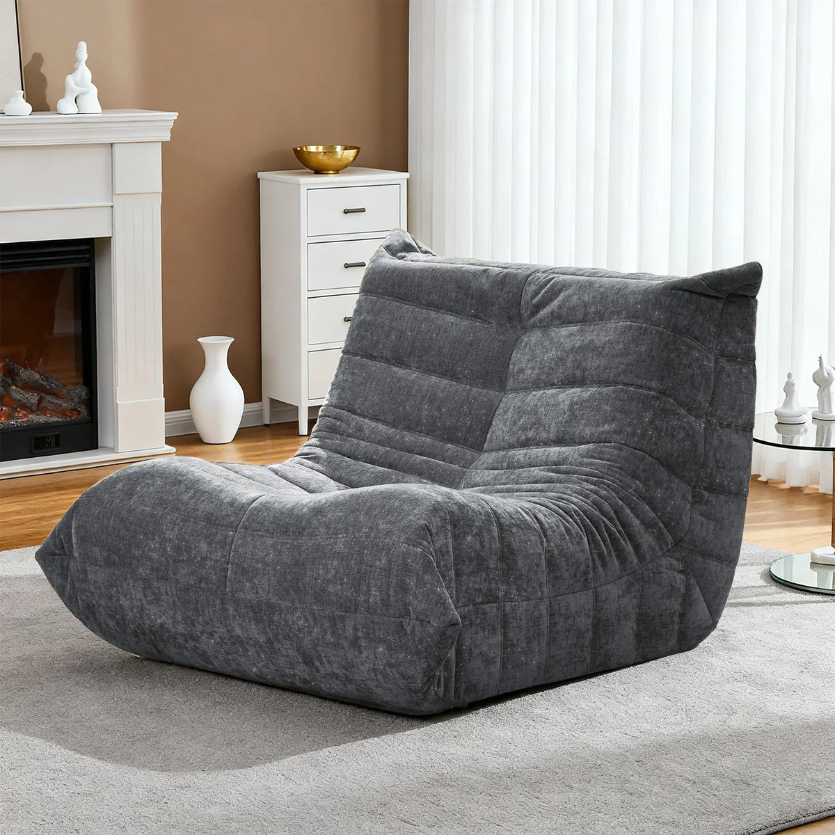 Adult-sized, super-large bean bag chair  with memory foam filling, faux fur-like casual chair, ergonomic design, new model cater