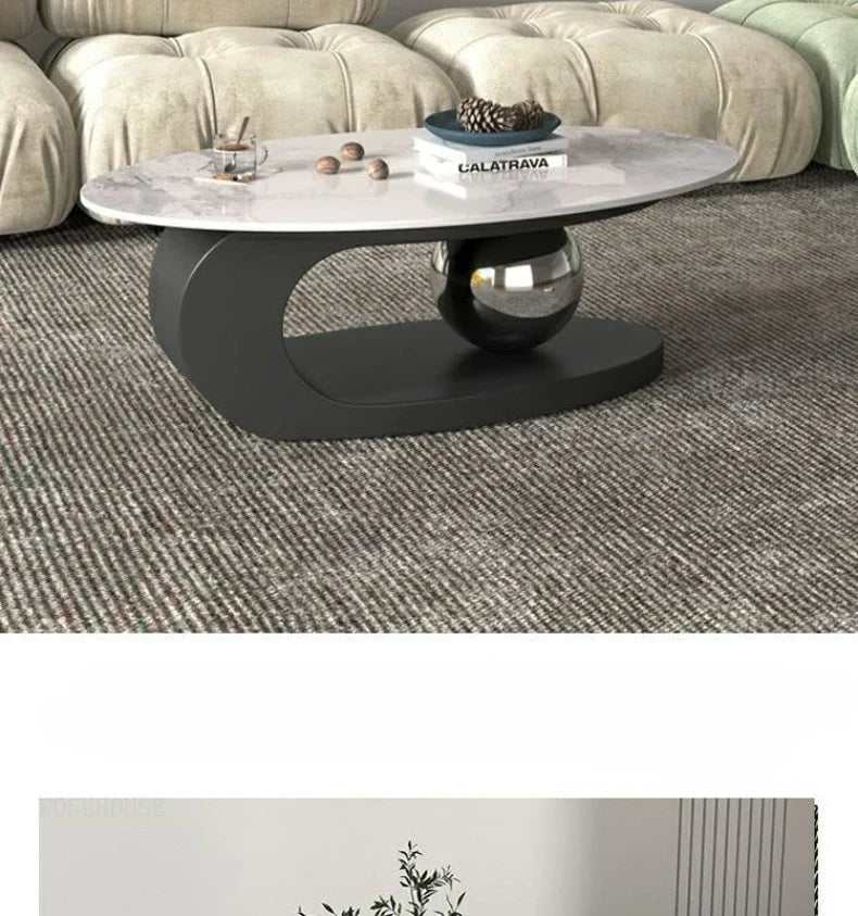Bright Oval Coffee Tables for Tea Room Italian Rock Slab Easy To Clean Side Table Luxury Tables for Living Room a