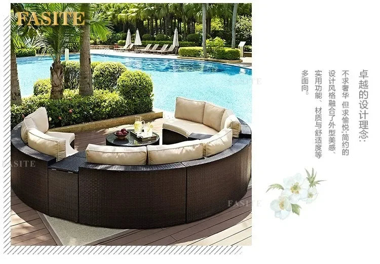 Outdoor round rattan sofa combination garden courtyard