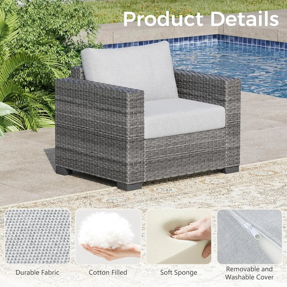 5 Piece Patio Furniture Set with Cushions, Outdoor Rattan Sectional Sofa Conversation Set with Washable Covers, Garden & Poolsid