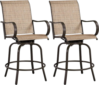 Patio Swivel Bar Stools Set of 2, All-Weather Outdoor High Bar Stools for Outdoor, Beach, Lawn, Poolside and Garden, Brown