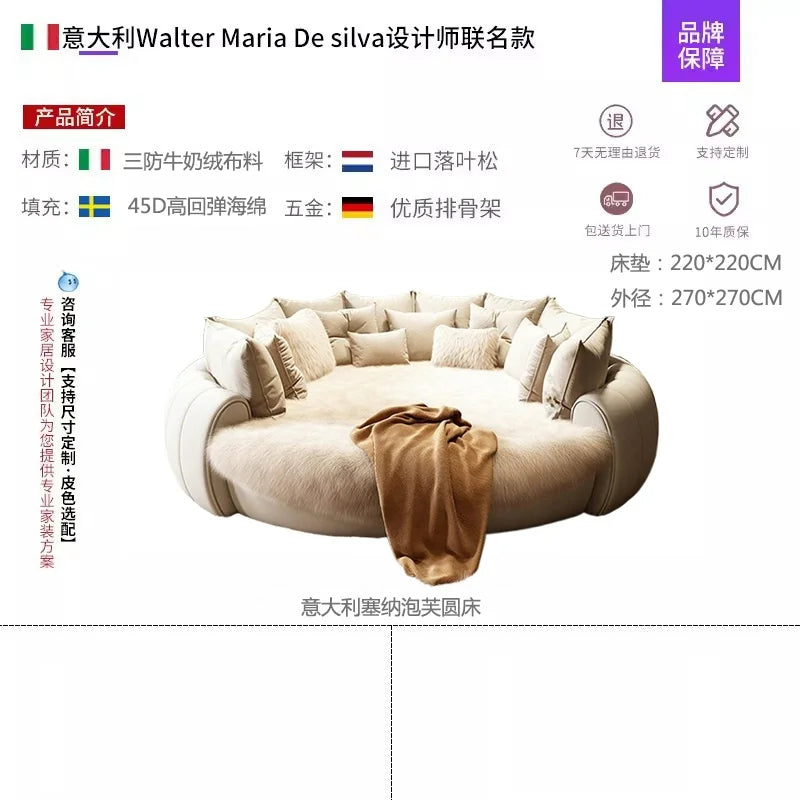 Designer Girls Modern Beds 200×180cm Luxury Italian King Size Bedroom Bed Double Loft Round Adults Cama Matrimonial Furniture