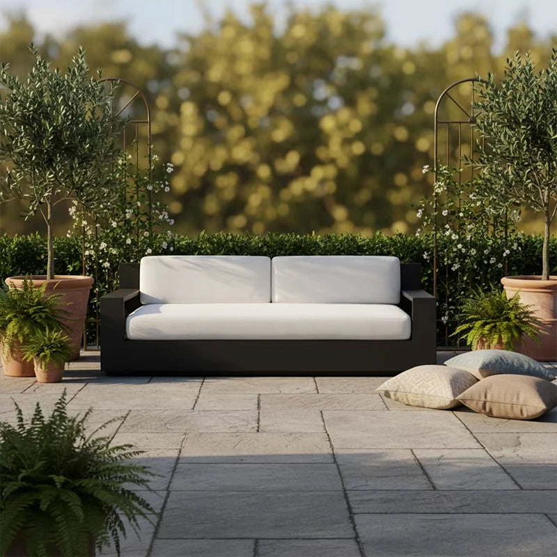 2-Seater Aluminum Outdoor Sofa Waterproof Patio Furniture, UV-Resistant Garden Lounge Chair - Customizable