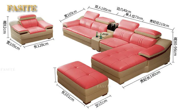 living room Sofa top grade cow genuine leather couch Nordic modern L shape corner muebles de sala cama puff asiento sala futon