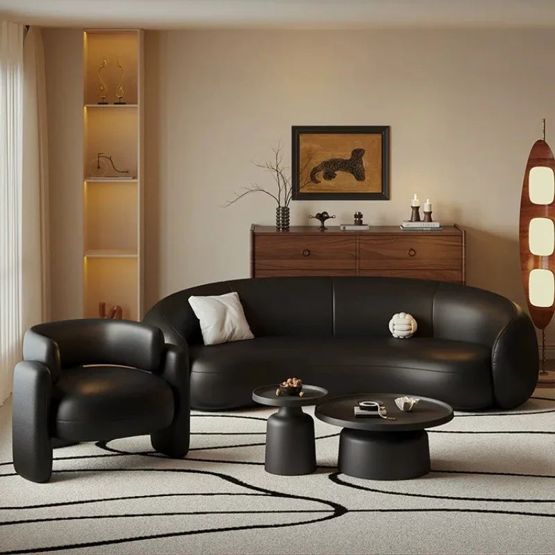 Minimalist special-shaped ingot sofa small apartment simple black leather art sofa
