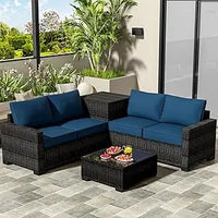 4-Seater All-Weather Outdoor Patio Furniture Set with Storage & Table, L-Shaped Sectional Sofa & Corner Couch - PE Rattan Wicker