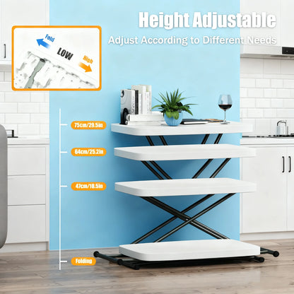 Adjustable Folding Table Portable Multi-height Folding Desk Camping Picnic Table Household Dining Table Steel Frame Table