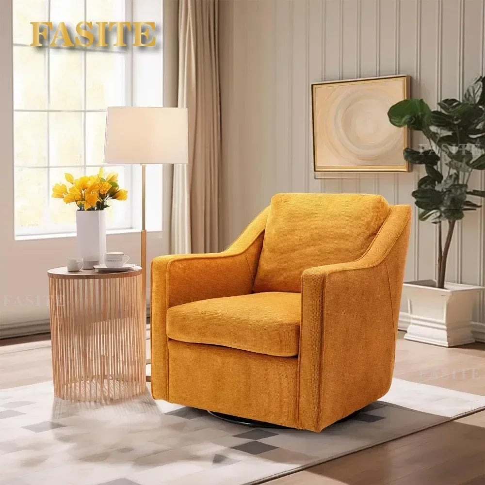 Premium Living Chair Fabric Leisure Armchair With Innerspring Seat Cushion Lumbar Pillow Metal Base Swivel Accent Chair