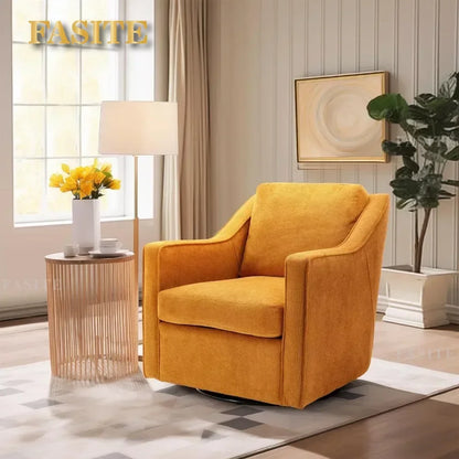 Premium Living Chair Fabric Leisure Armchair With Innerspring Seat Cushion Lumbar Pillow Metal Base Swivel Accent Chair