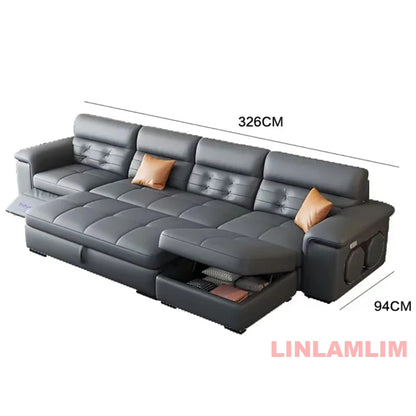 MANBAS Sectional Sofa Bed with Storage, Genuine Leather Reclining Couch, Space-Saving Convertible Sleeper Sofa for Living Room