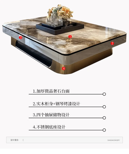 l*Light luxury large coffee table microcrystalline stone modern large apartment flat marble 2025 new