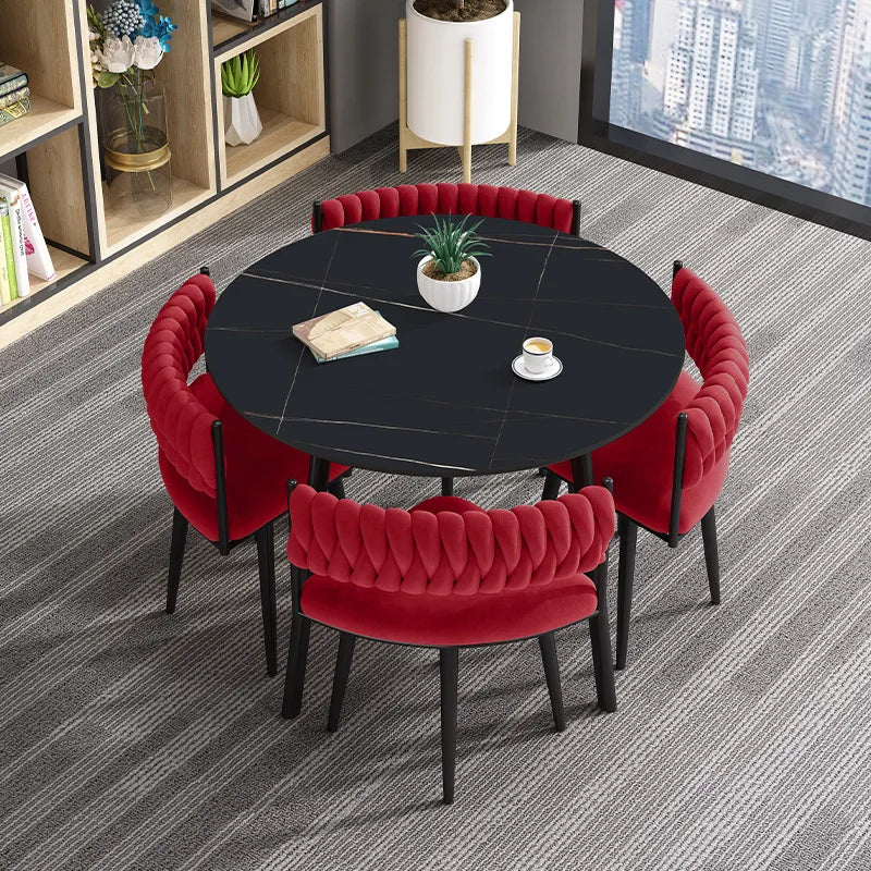 Customized Light Luxury Dining Table and Chair Set Square Rock Slab for Small Apartment Dining Room Furniture
