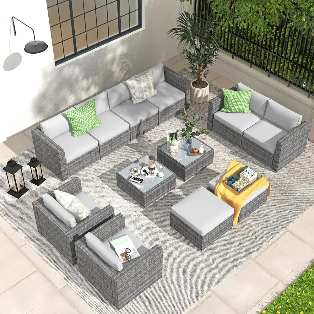 All-Weather Grey PE Wicker Outdoor Single Sofa, Weather-Resistant Patio Armchair, Sectional Sofa with Additional Chair for Patio