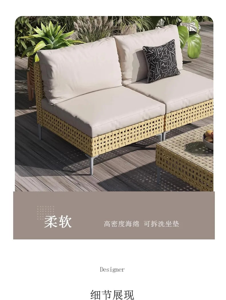 XJC Outdoor Rattan Sofa Combination Bed And Breakfast Balcony Courtyard Outdoor Open-air Garden Sun Room Leisure Small