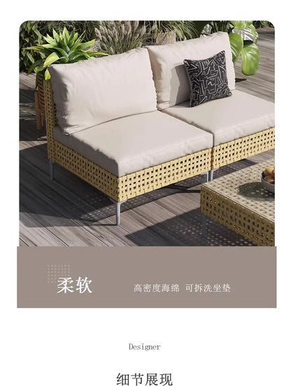 XJC Outdoor Rattan Sofa Combination Bed And Breakfast Balcony Courtyard Outdoor Open-air Garden Sun Room Leisure Small