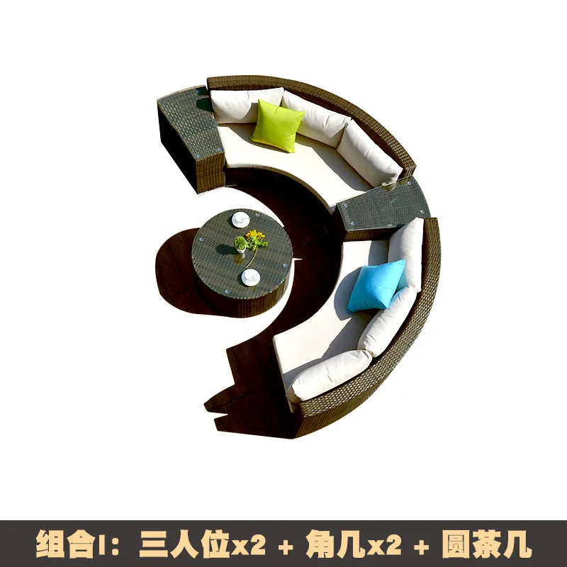 Outdoor rattan sofa coffee table combination Nordic rattan art outdoor sofa courtyard balcony rattan furnitu