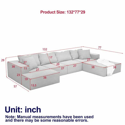 Modular 132" L-Shaped Sectional Sofa Set with 6 Pillows, Versatile Upholstered Couch for Living Room and Bedroom, Perfect for