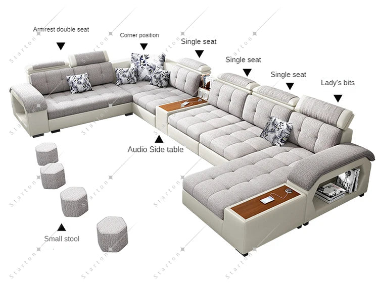 Luxury Design Corner Table U Shaped Couch Modern Other Modular Sofas Set Elegant Fabric Sectional Sofa Living Room Furniture