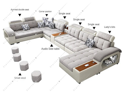 Luxury Design Corner Table U Shaped Couch Modern Other Modular Sofas Set Elegant Fabric Sectional Sofa Living Room Furniture