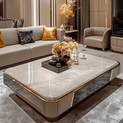 Microcrystalline stone large apartment flat living room coffee table marble
