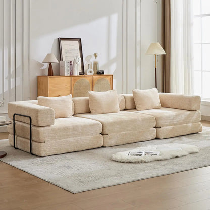 79" Convertible Sofa Bed with Pillows, Corduroy Folding Sleeper Sofa with Fixed-Shape Frame, Boneless Couch for, Customized