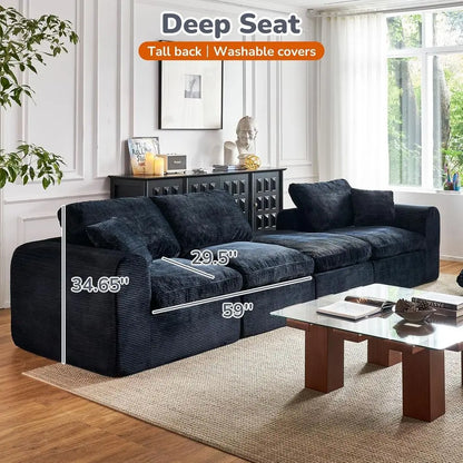 108 L-Shape Sectional Sofa with Ottoman, 3 Seater Deep Seat Cloud Sofa (Black)
