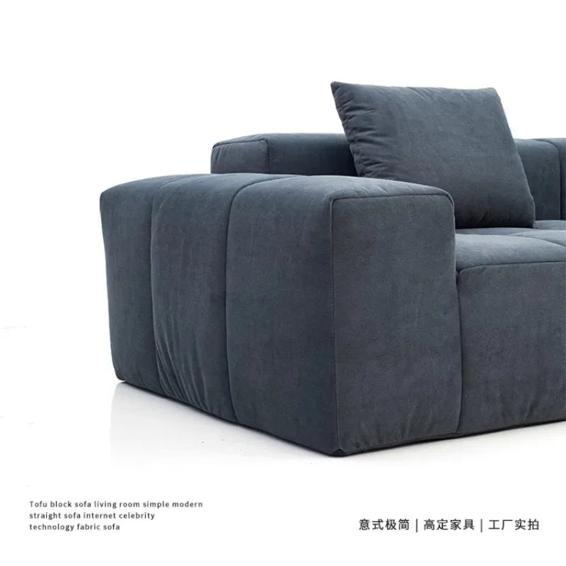 Full Sponge Compressed Fabric Sofa Modern Simple Living Room Couch Tofu Block Sofa Small Apartment Straight Row Combination Sofa