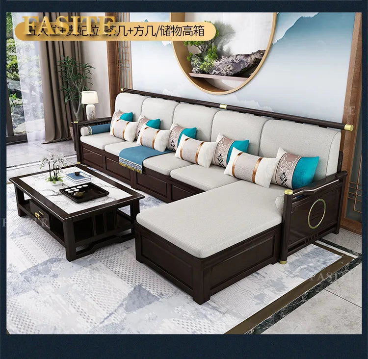 New Chinese-style solid wood sofa combination modern simple Zen Chinese style living room concubine corner wooden light luxury