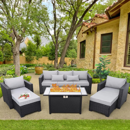 Patio Furniture Set 45 In Outdoor Fire Pits 6 Pieces Outdoor Patio Furniture 60000 BTU Outdoor Propane Fire Pit Table Patio Sofa