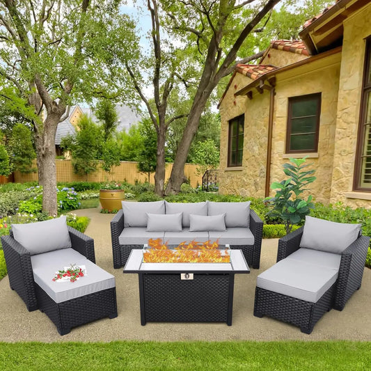 Patio Furniture Set 45 In Outdoor Fire Pits 6 Pieces Outdoor Patio Furniture 60000 BTU Outdoor Propane Fire Pit Table Patio Sofa