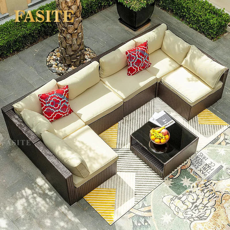 Outdoor rattan sofa combination U-shaped corner courtyard garden balcony hotel