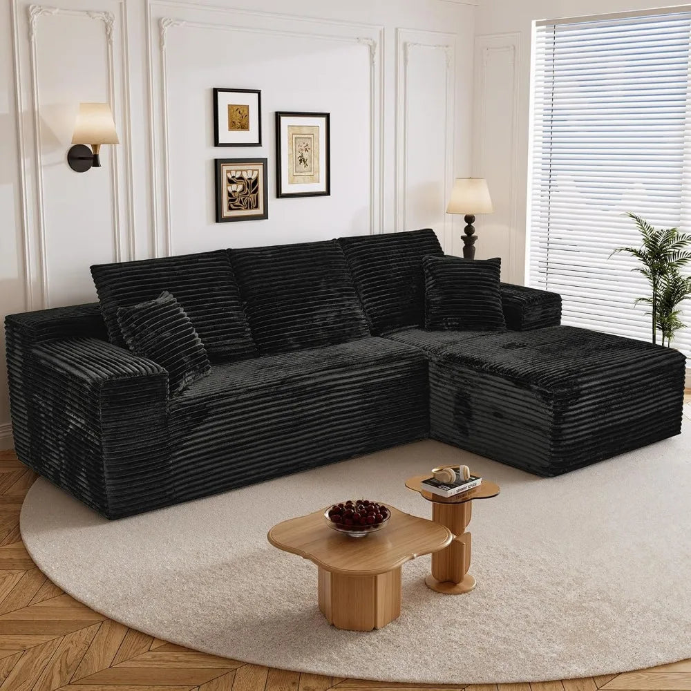 Boneless Sectional Couches for Living Room, Comfy Corduroy Floor Cloud Sofa with Chaise, Deep Seat,Memory Foam,Customized