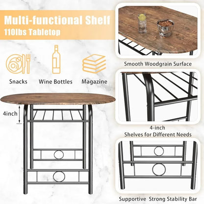 3Piece Wooden Round Table&Chair Set,Space Saving Wood Grain Tabletop with Metal Frame Built for Kitchen,Dining Room(Brown/Black)