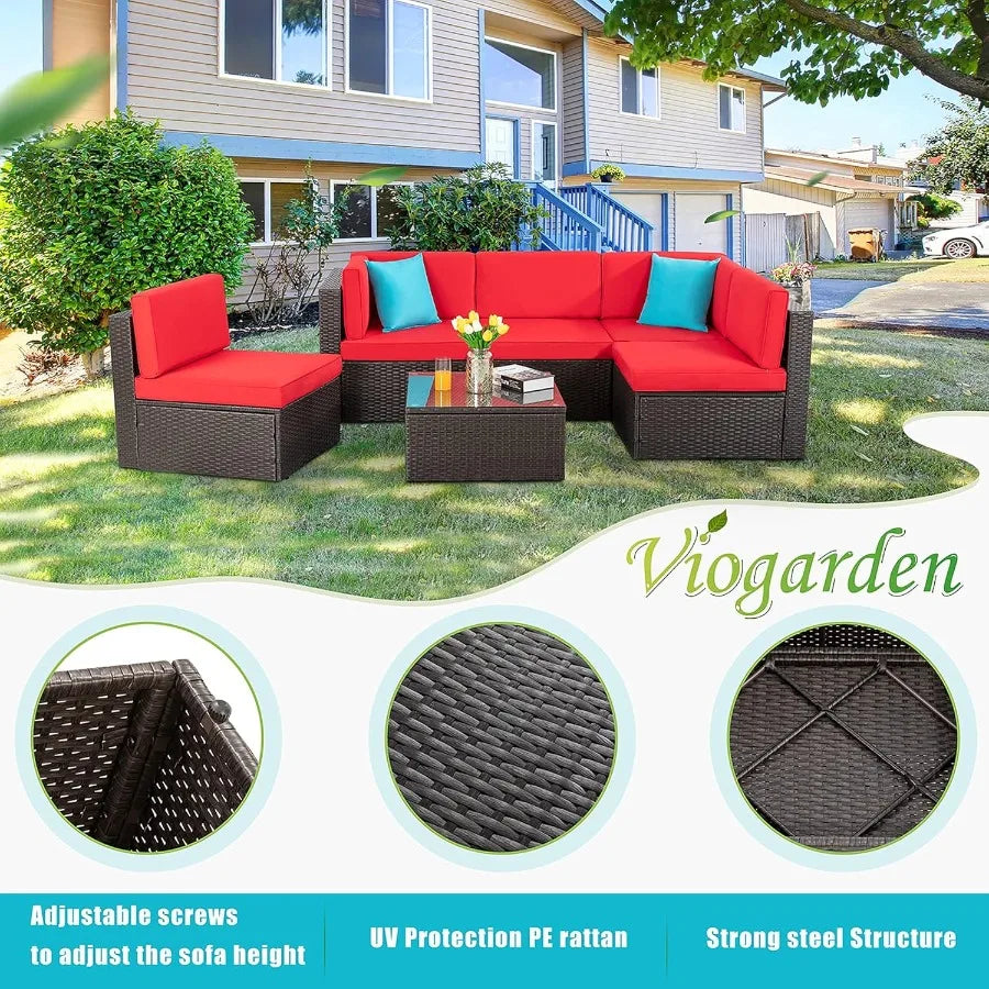 6 Piece Small Patio Furniture Sets Outdoor Sectional Sofa All Weather PE Wicker Patio Sofa Couch Garden Backyard Conversation S