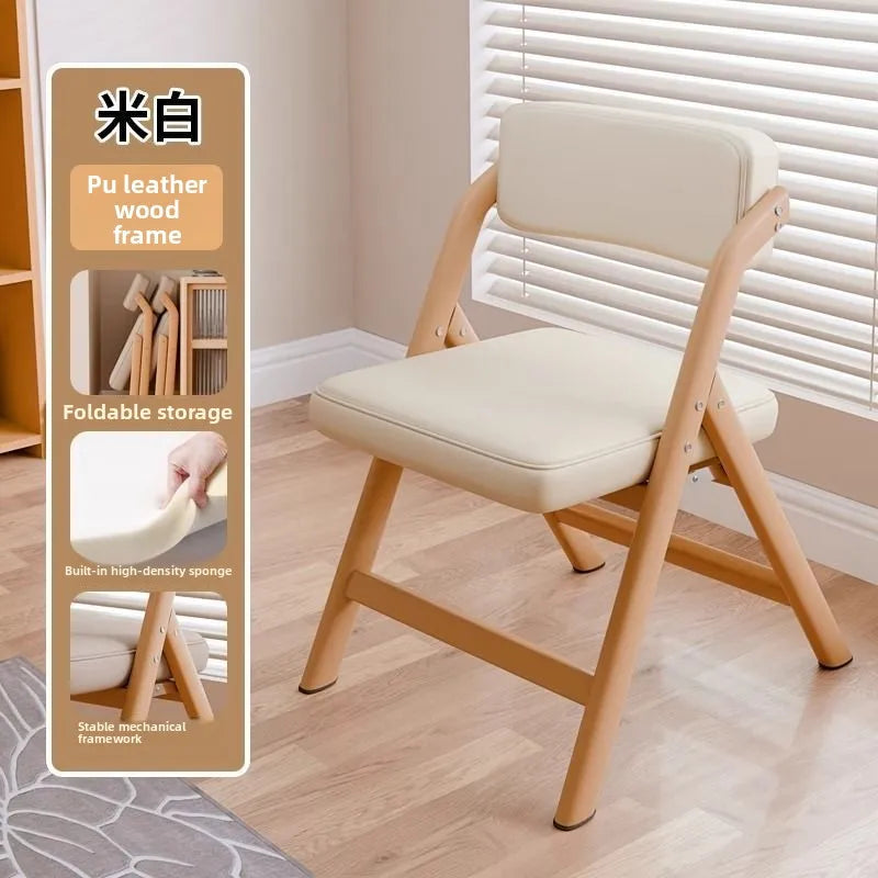PU Leather Folding Chair Metal Frame Wood Grain Finish Comfortable Padded Seat Space Saving Dining Office Makeup Desk Chair