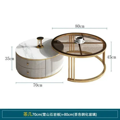 Light Luxury Stone Plate round Tea Table Small Apartment Modern Living Room Glass Coffee Table Living Room Home