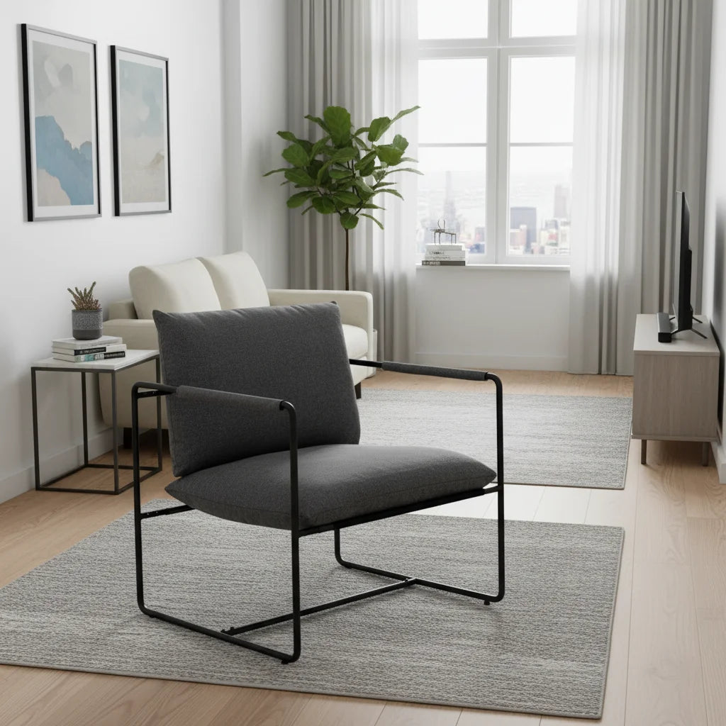 Gray Living Room Chair, Modern Fabric Armchair for Bedroom or Lounge, Comfy Sherpa Accent Chair for Daily Comfort