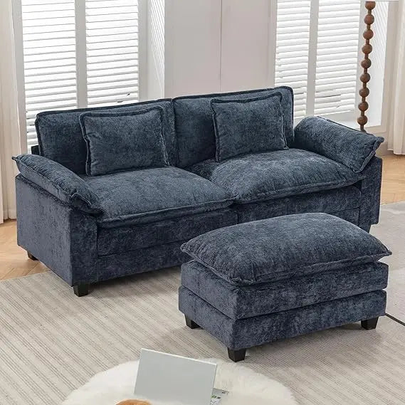 Comfy Cloud Couch Modular Sectional Sofa, Modern Chenille Deep Seat Sleeper Couches with Ottoman and Pillows for Living Room