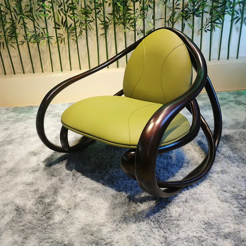 Rocking chair, solid wood balcony, living room, fiberglass casual leather sofa