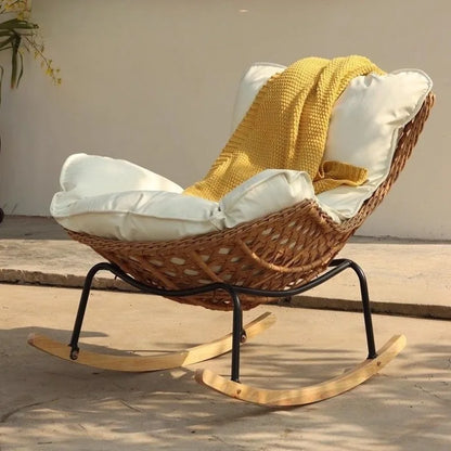 Woven Rattan Rocking Chair with Metal & Wood Base Stylish & Comfortable Seating for Living Room & Balcony Decor