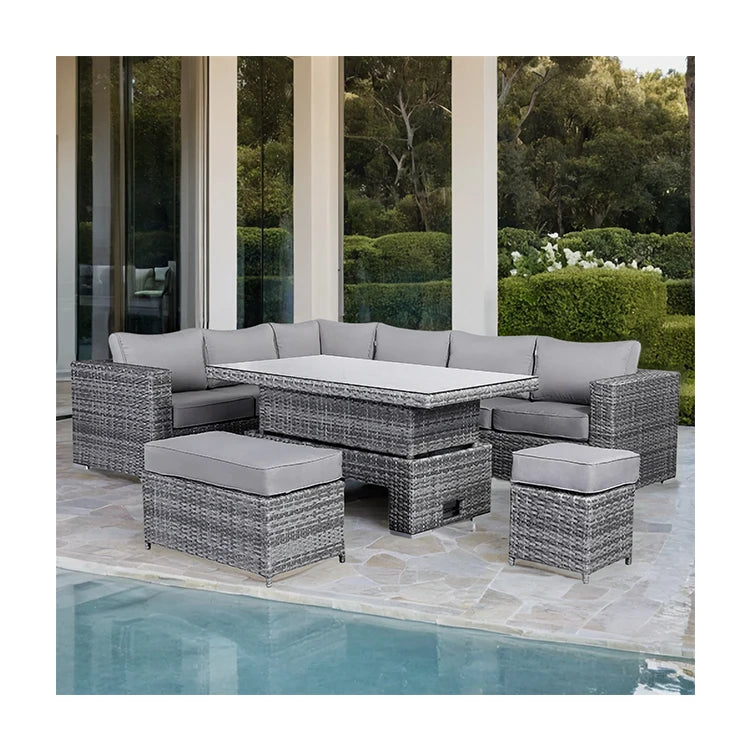 Wicker Rattan Garden Set Combination Garden Furniture Corner Outdoor Dining Sofa Set with Rising Table