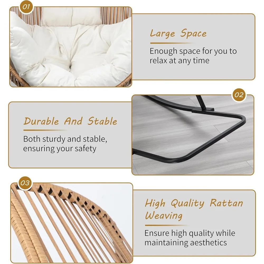 Wicker Egg Chair,Oversized Outdoor Indoor Rocking Chair,Large PE Rattan Rocking Chair with Cushion for Patio, Balcony, Backyard