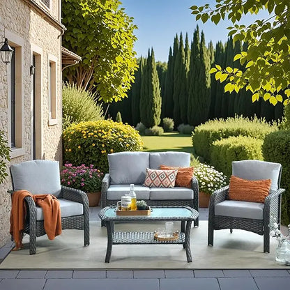 Wicker Patio Furniture - All-Weather PE Wicker Outdoor Conversation Bistro Set Loveseat Chairs with Table,Outdoor Rattan Sofa